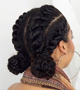 chunky cornrows with double buns