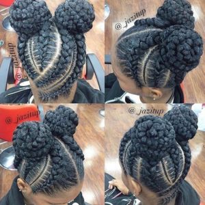 feed in braids with double buns