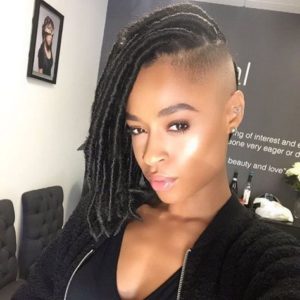 Shoulder Length Faux Locs With Shaved Side