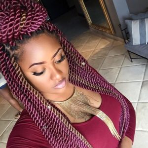 burgundy rope twists with blonde highlights