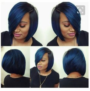 sew in bob with a touch of blue
