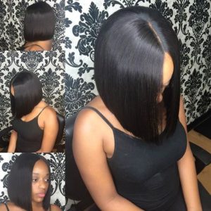 sleek sew in bob with middle part