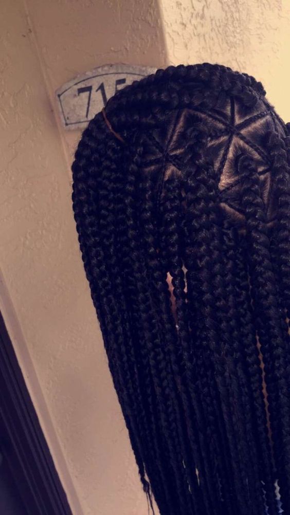 Triangle Box Braids With Cornrowed Parts