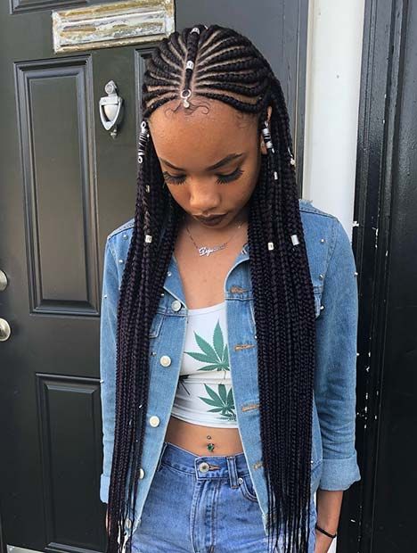 Hip-Length Tribal Braids With Silver Jewelry