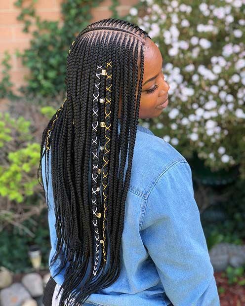 Middle Parted Tribal Braids With Beads and Cord
