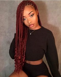 red box braids with curly ends