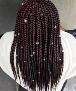 Box Braids With a Hint of Burgundy