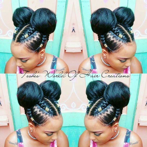 Double Buns With Beaded Cornrows
