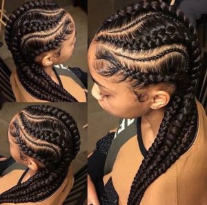 Multi-Sized Cornrows with Curved Parts