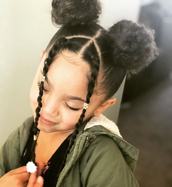 Double Buns With Twisted Bangs