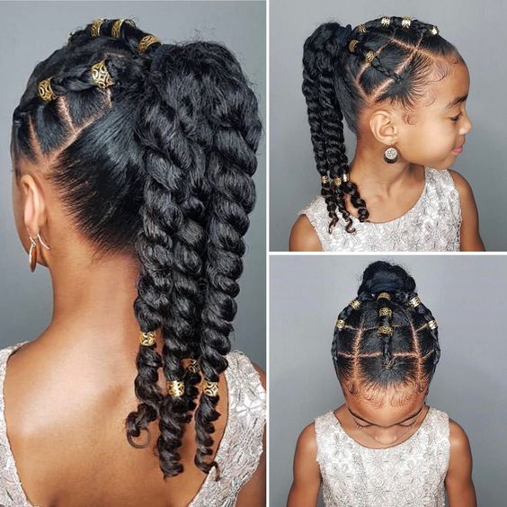 High Ponytail With Beads and Twists