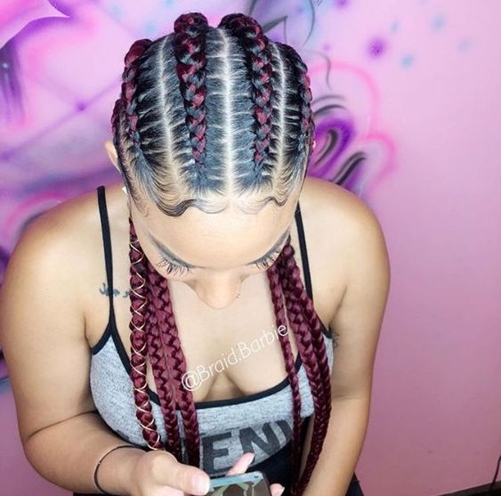 Two-Toned Red Stitch Braids