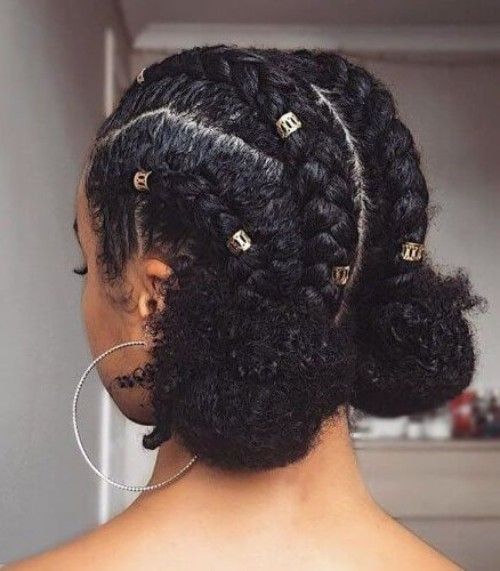 Chunky Cornrows with Curly Buns