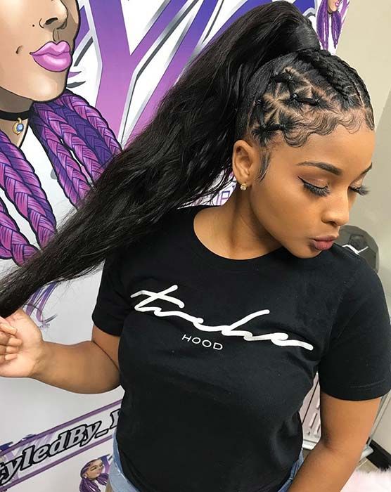 High Ponytail With Cornrows and Sleek Edges