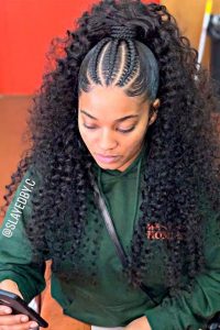 Super Curly High Ponytail With Cornrows