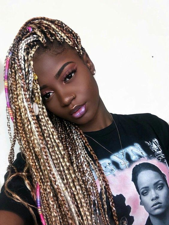 Blonde Box Braids With Colorful Accessories