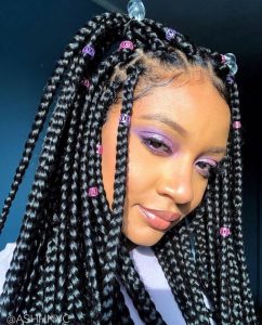 Box Braids With Colorful Beads and Bubbles