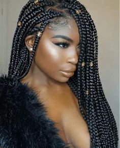 Classic Box Braids With Gold Beads