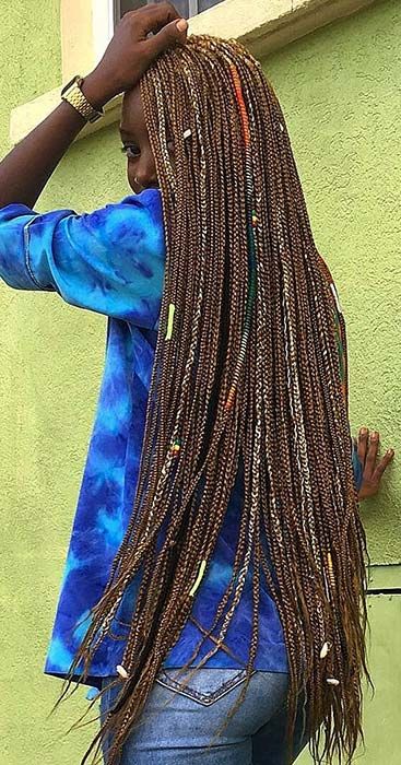 Super Long Brown Box Braids With Colorful Accessories