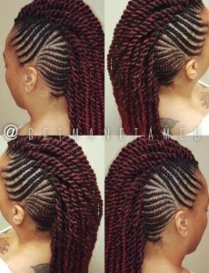 Mohawk Braids and Twists With a Hint of Red