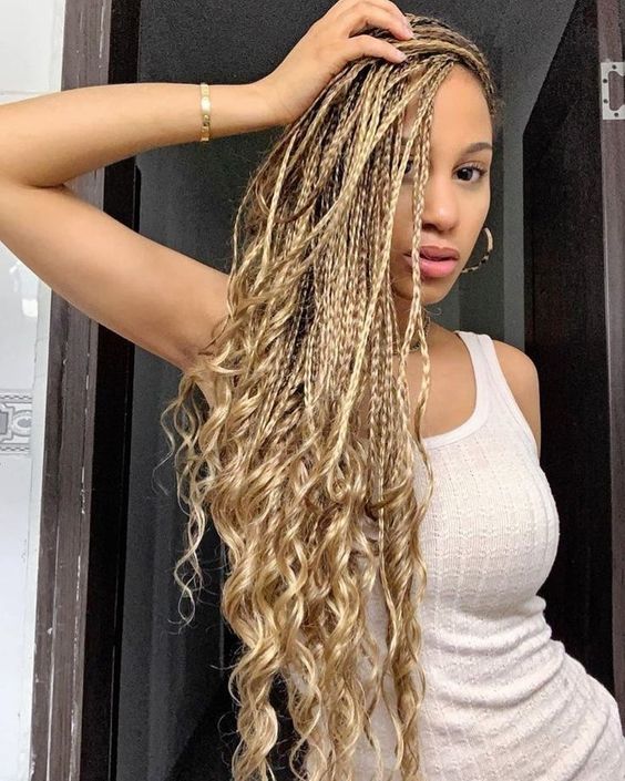 Blonde Box Braids With Curly Ends
