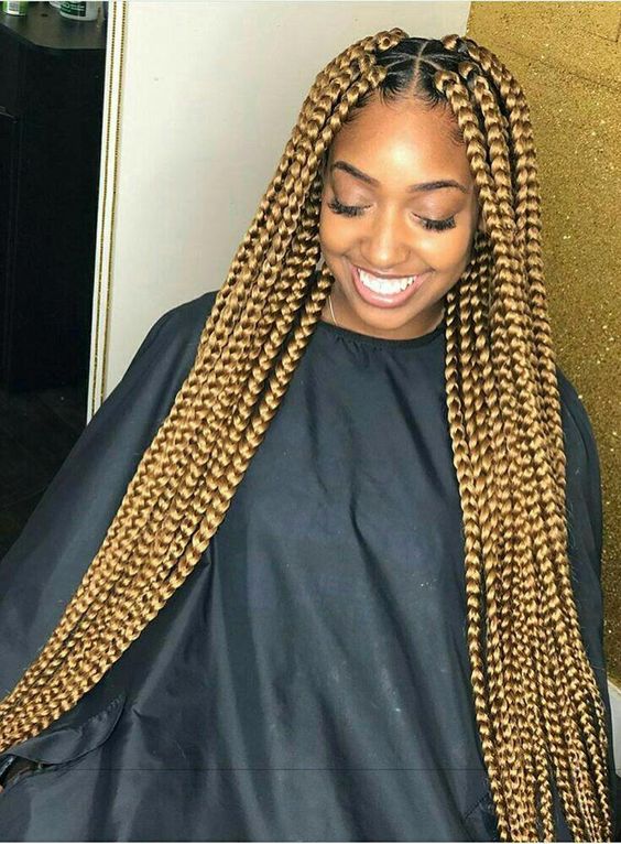 Chunky Blonde Box Braids With Triangle Parts