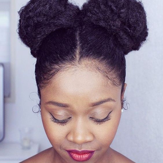 pigtail buns on blowout afro