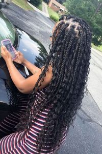 long curly and straight rubber band box braids