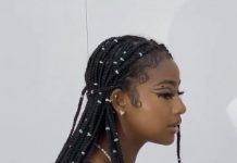 thick box braids with white beads using rubber band method