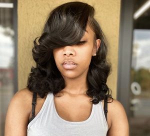 curls with side bang quick weave
