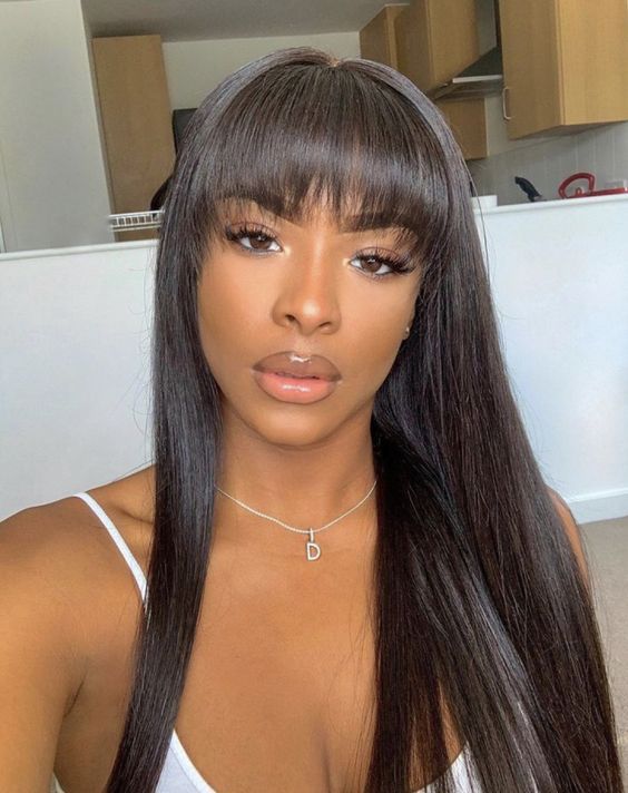 long quick weave with bangs