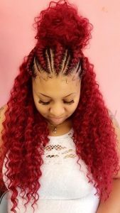 red feed in braids half up half down