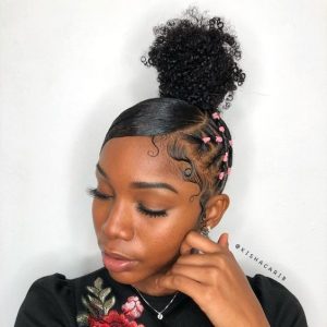 side part rubber band braids with baby hairs
