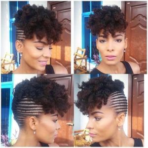 cornrowed updo with curls