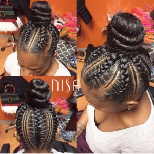 feed in cornrows with topknot