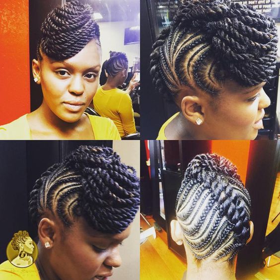 Rubber Band Twist and Cornrow Updo