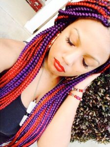 purple and red box braids
