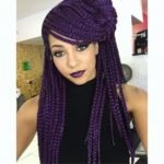 purple box braids with swoop bangs