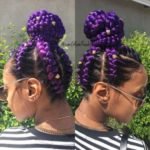 purple cornrowed high bun