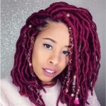 short burgundy faux locs