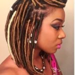 two toned half up half down faux locs bob