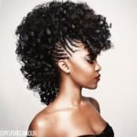 cornrowed frohawk with spiral curls