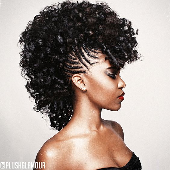 cornrowed frohawk with spiral curls | Black hair tribe