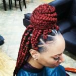 Chunky Red Box Braids High Bun