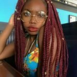 Long Red Box Braids With Gold Beads