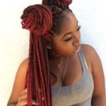 Red Box Braids With Double Buns