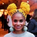 Yellow Box Braids Double Buns
