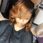 Golden Brown Sew In Bob With Swoop Bangs