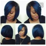 sew in bob with a touch of blue