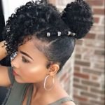 curly bun side bangs